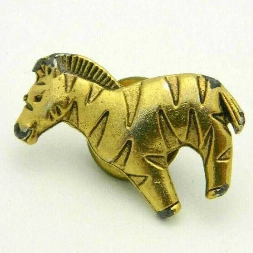Zebra Gold Tone Tie Tack Vintage